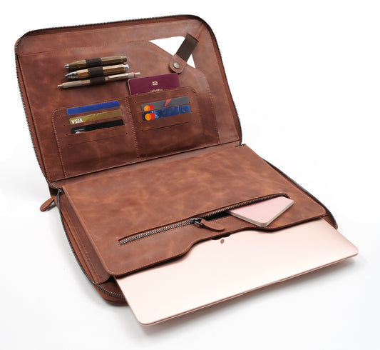 Gerçek Deri 13-14 inç Fermuarlı Organizer Çanta