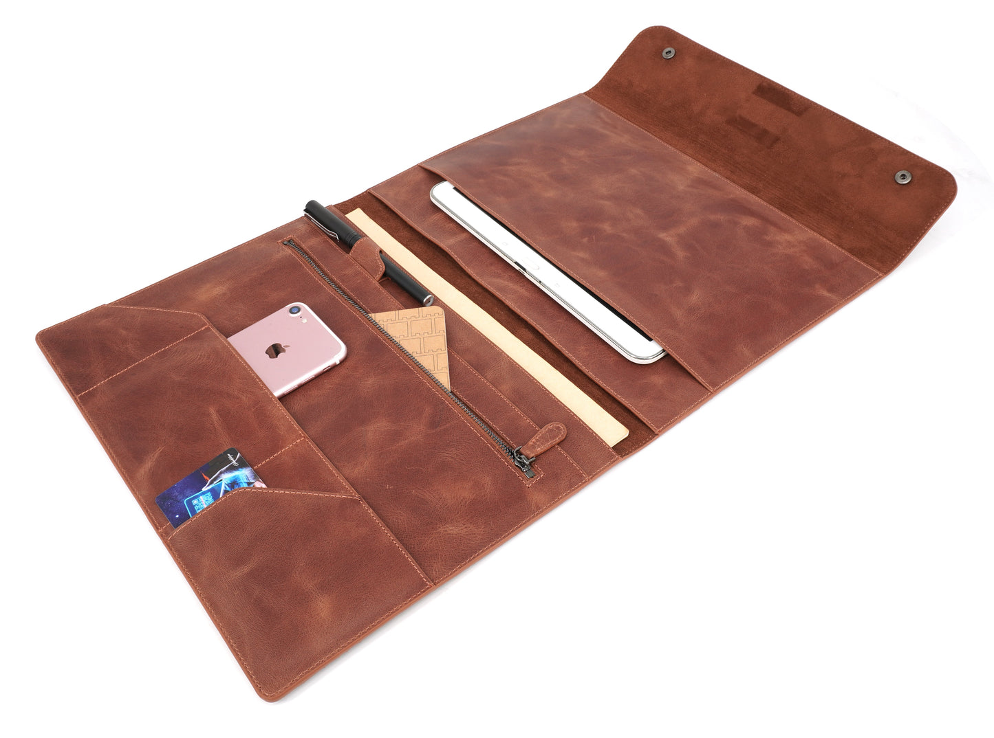 Gerçek Deri Tablet Organizer Kahverengi