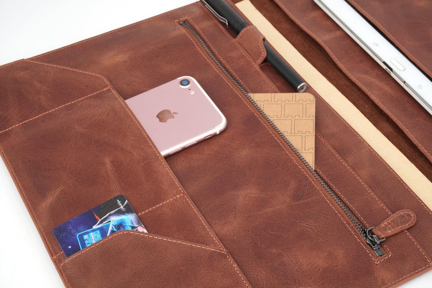 Gerçek Deri Tablet Organizer Kahverengi
