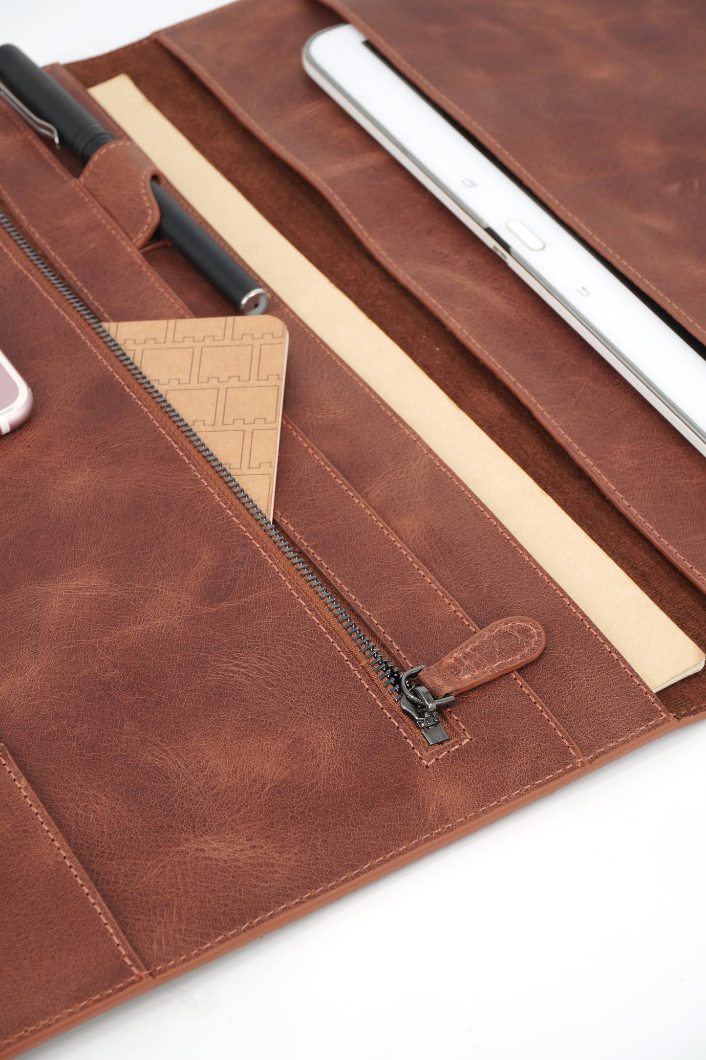 Gerçek Deri Tablet Organizer Kahverengi