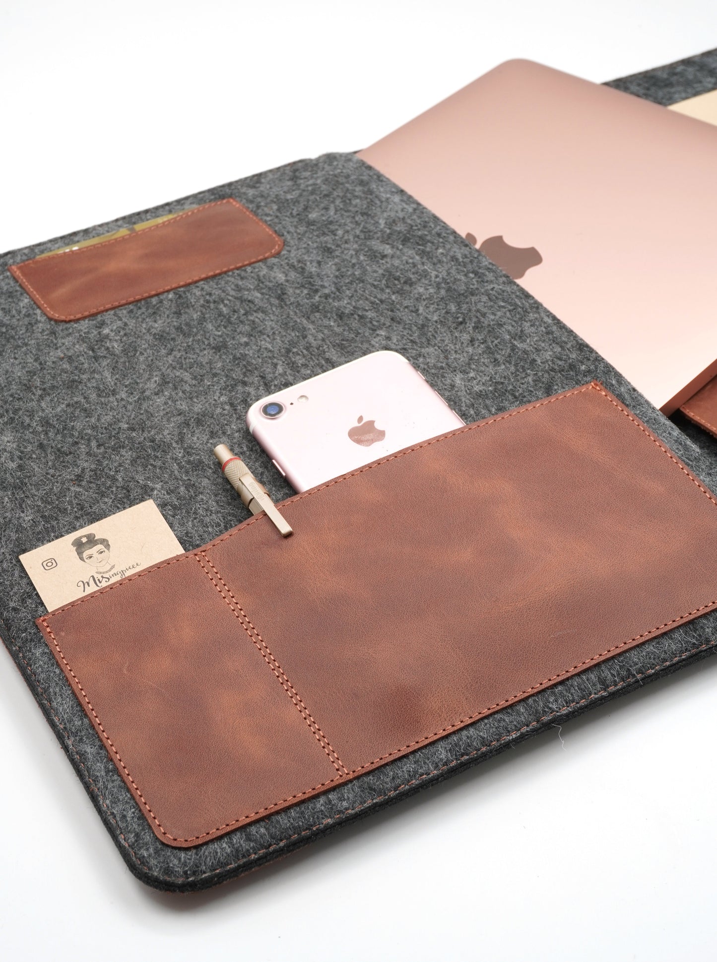 Keçe ve Gerçek Deri 13-14 inç Notebook & Tablet Organizer
